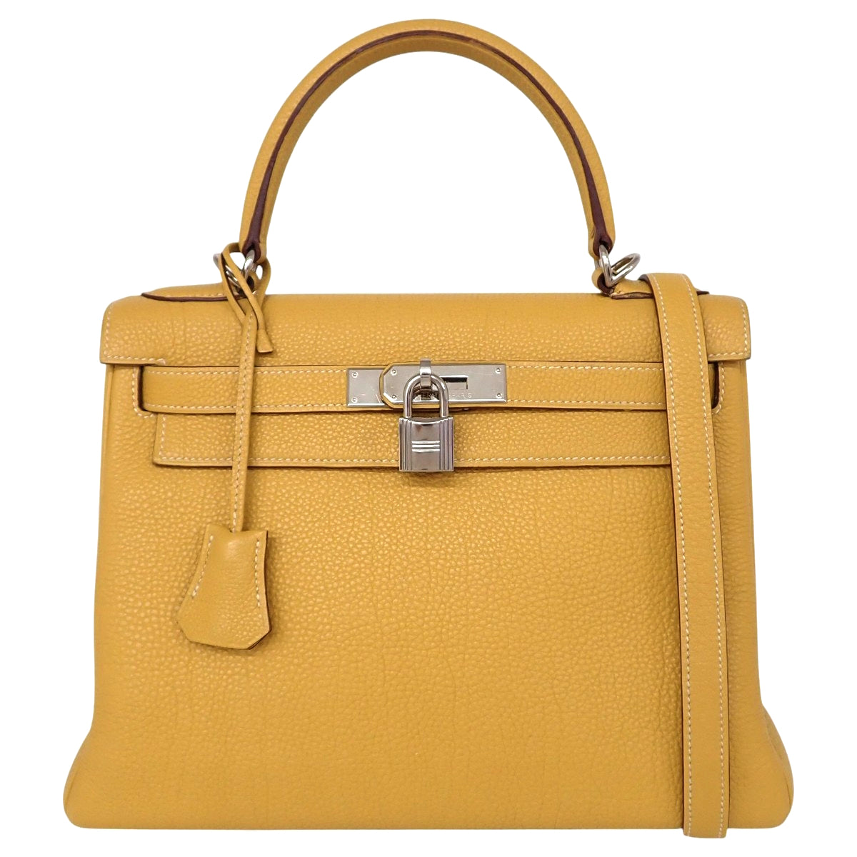 Kelly 28 (interior stitching) Togo palladium hardware jaune ambre □L stamp
