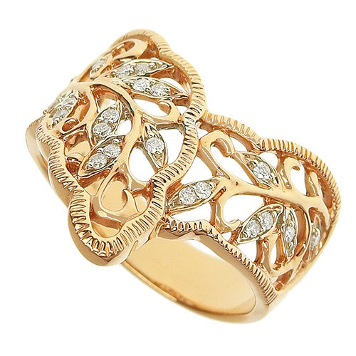 Diamond Leaf Motif Ring D0.25 K18 Pink Gold PG
