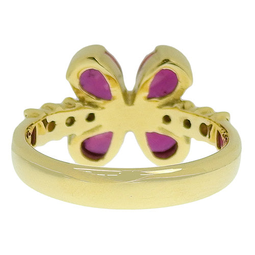 Flower Motif Ruby and Diamond Ring R1.62/D0.30 K18 Yellow Gold YG