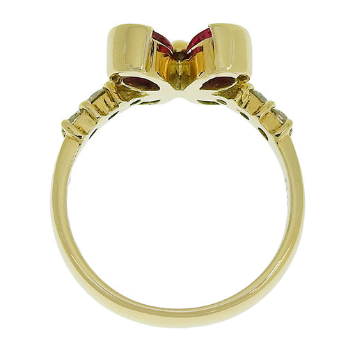 Flower Motif Ruby and Diamond Ring R1.62/D0.30 K18 Yellow Gold YG