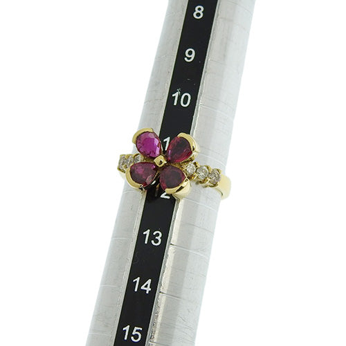 Flower Motif Ruby and Diamond Ring R1.62/D0.30 K18 Yellow Gold YG