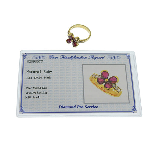 花卉图案红宝石和钻石戒指 R1.62/D0.30 K18 黄金 YG