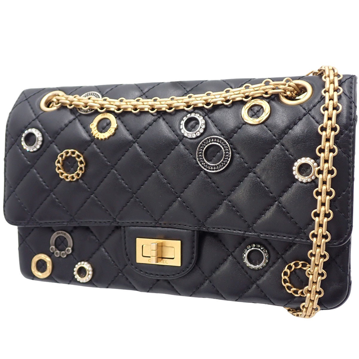 2.55/マトラッセ チェーンショルダーバッグ カーフ ブラック