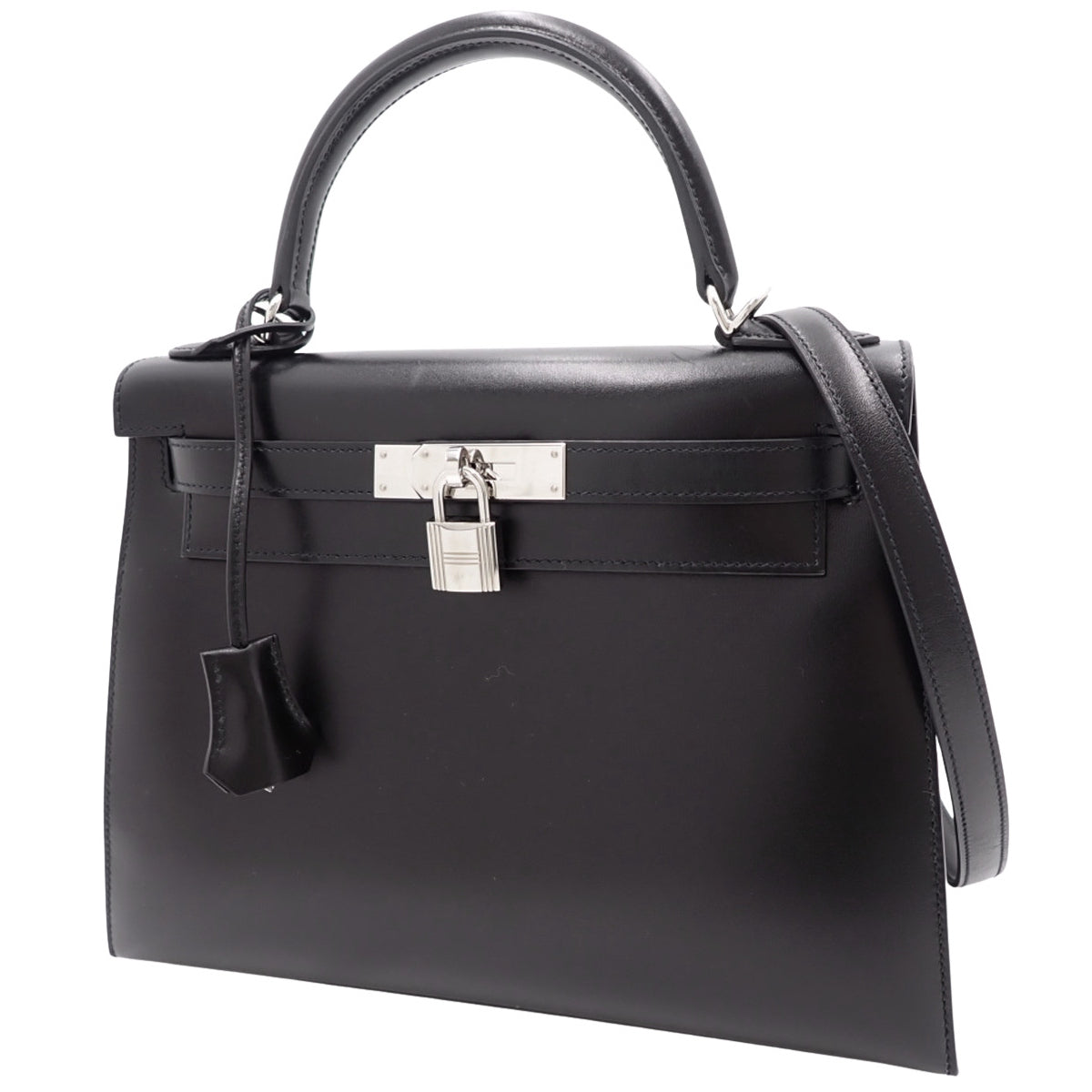 ケリー28(外縫い) ボックスカーフ パラジウム金具 ブラック シルバー金具 D刻印