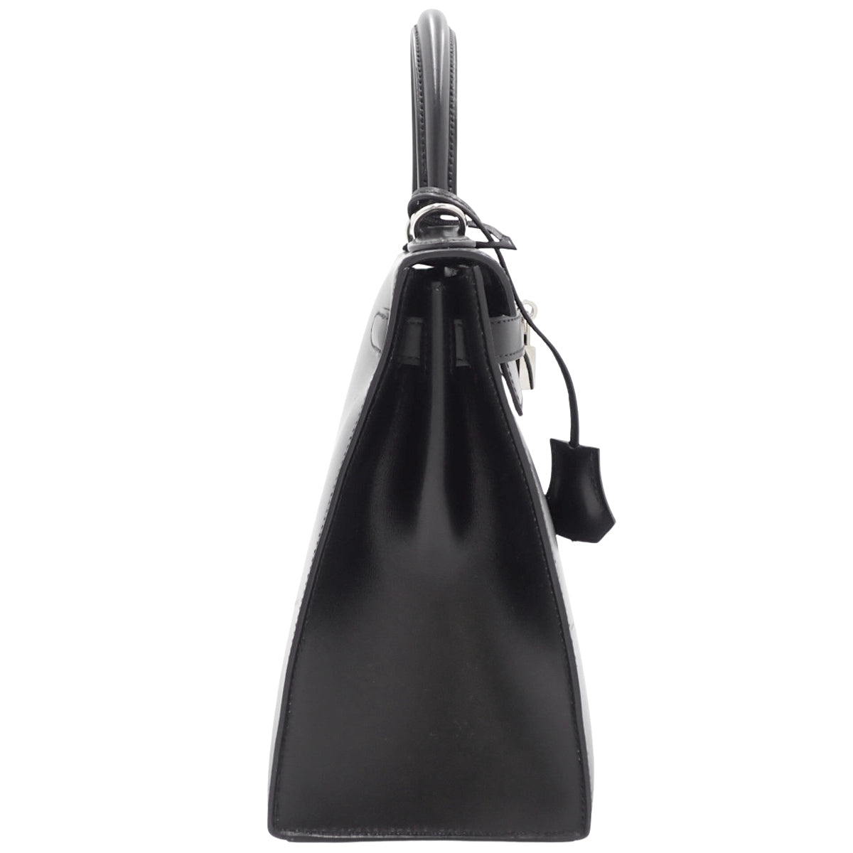 Kelly 28(外侧缝线)Box 小牛皮,钯金配件,黑色,银色配件,D 字印记