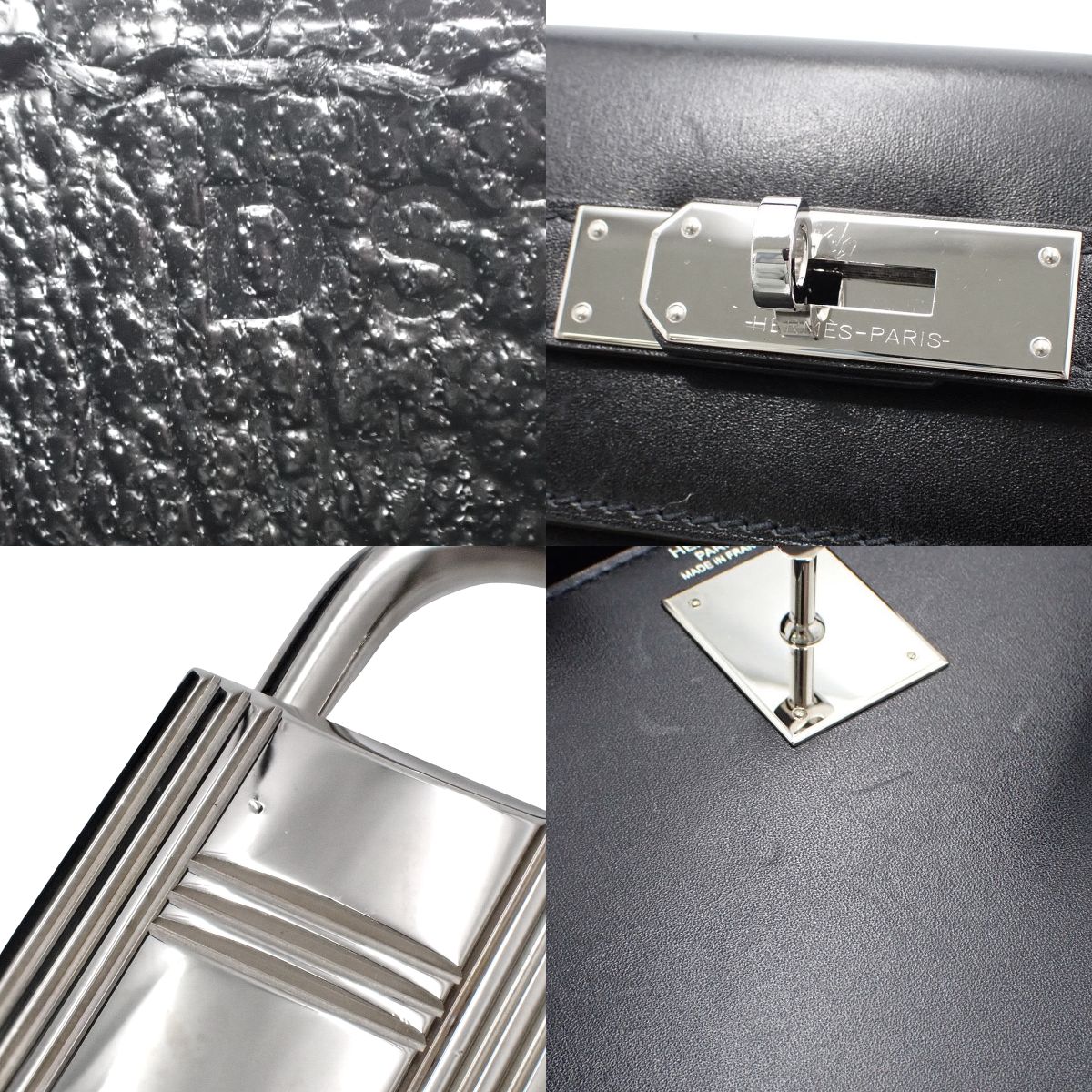 ケリー28(外縫い) ボックスカーフ パラジウム金具 ブラック シルバー金具 D刻印