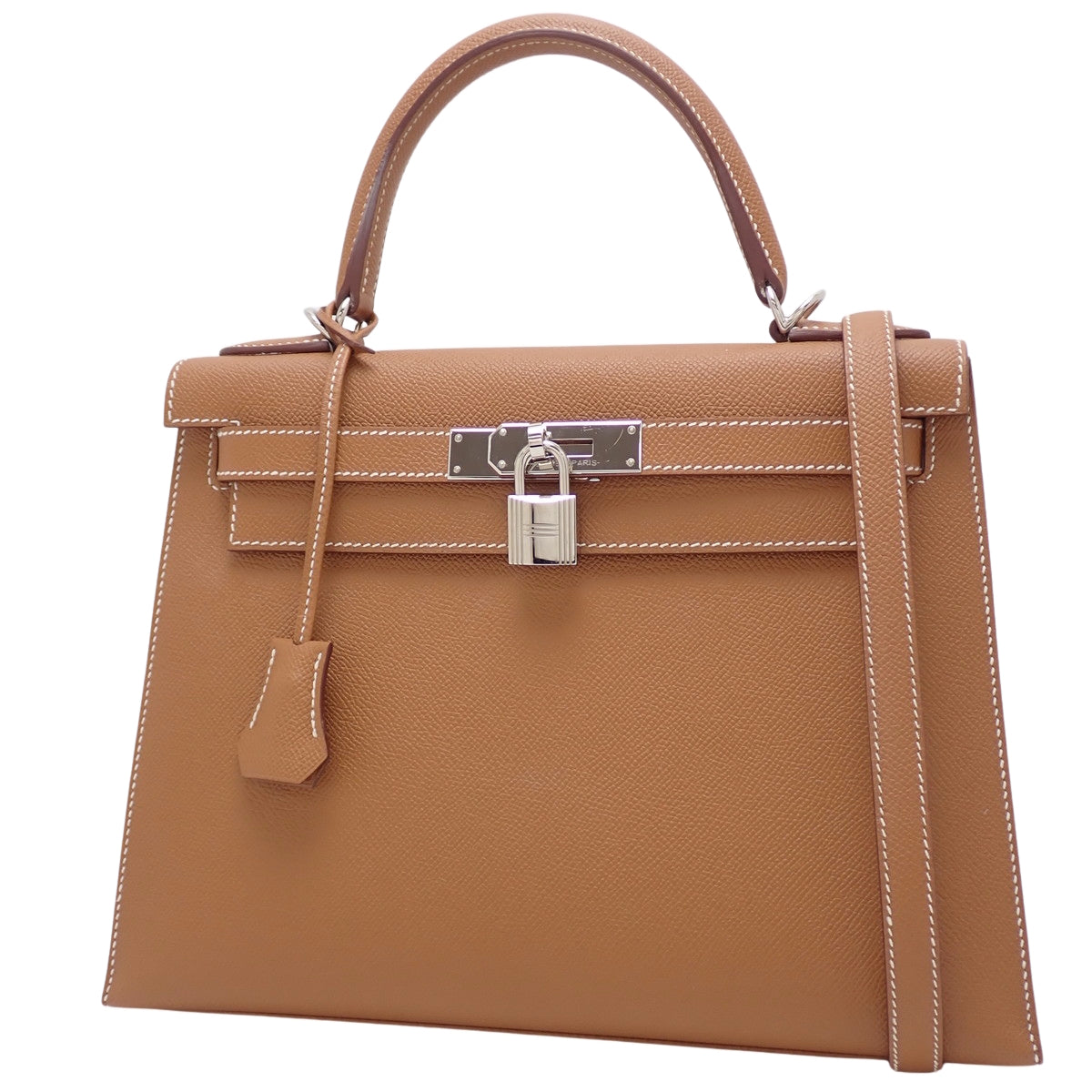 Kelly 28 (Exterior Stitched) Voie Epsom Leather, Palladium Hardware (Gold or Silver Hardware), U Stamp
