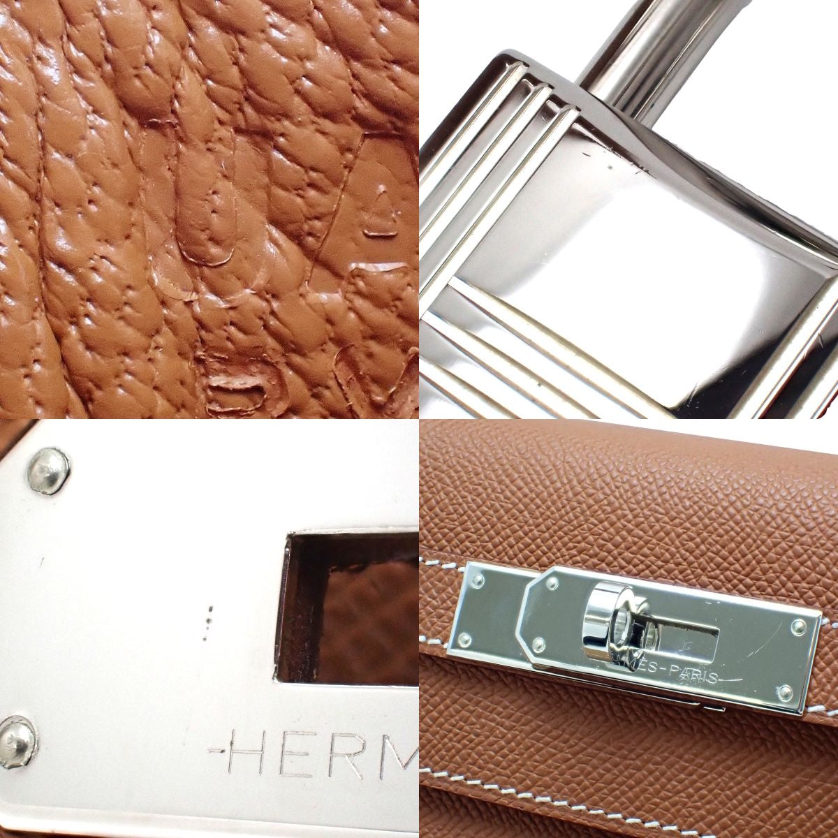 Kelly 28 (Exterior Stitched) Voie Epsom Leather, Palladium Hardware (Gold or Silver Hardware), U Stamp