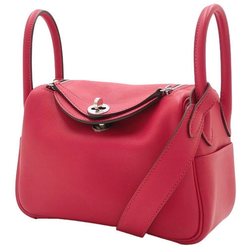 Lindy Mini Verso Swift 钯金皮革表带,搭配 Framboise/Rouge Cellier 图案和 Z 字形印记