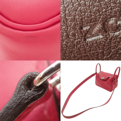 Lindy Mini Verso Swift 钯金皮革表带,搭配 Framboise/Rouge Cellier 图案和 Z 字形印记