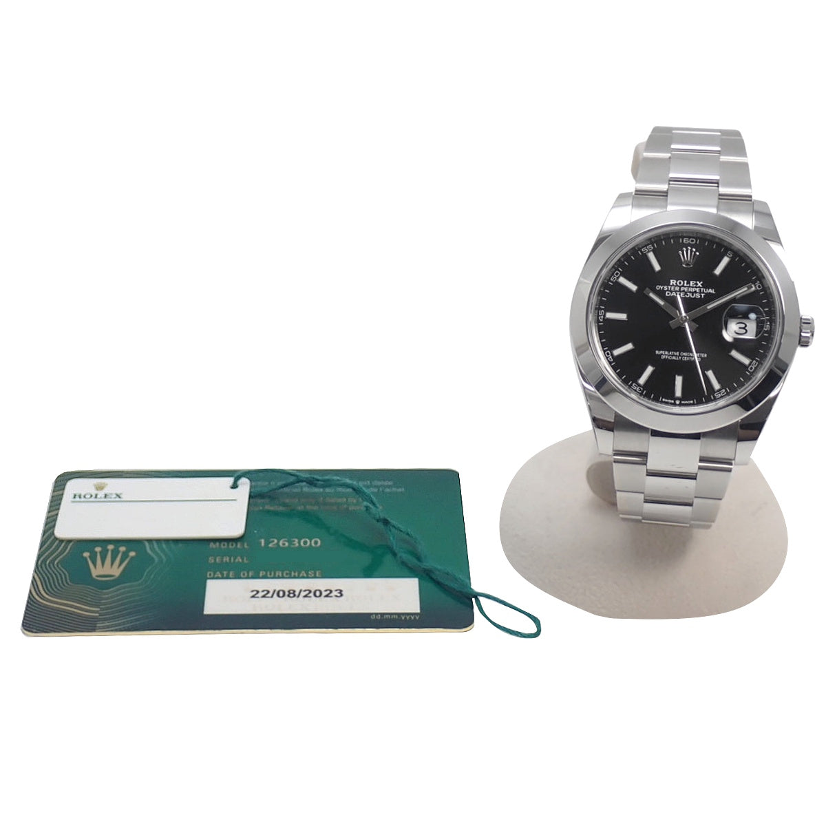 126300 Datejust 41 SS, random serial number, automatic winding, black dial.