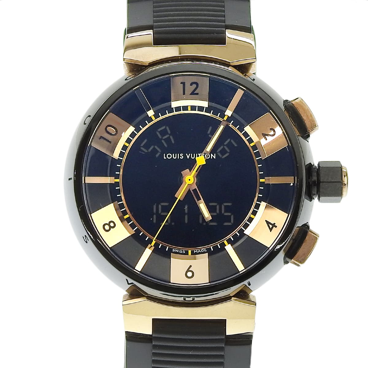 黑色圆形手镯 Q118N PG/SS/橡胶 黑色石英 男士