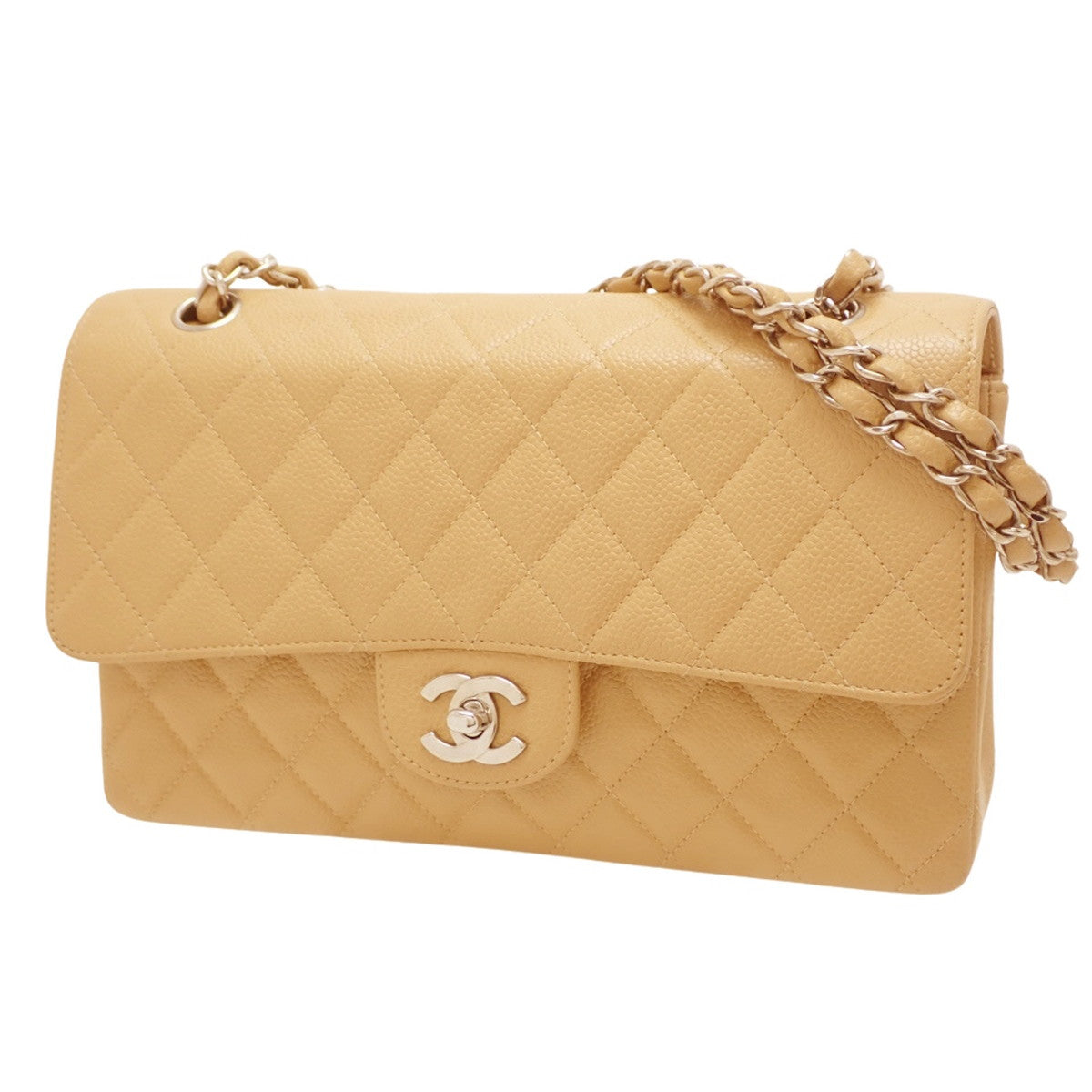 Matelasse 25, Coco Mark chain shoulder bag, caviar skin, beige.