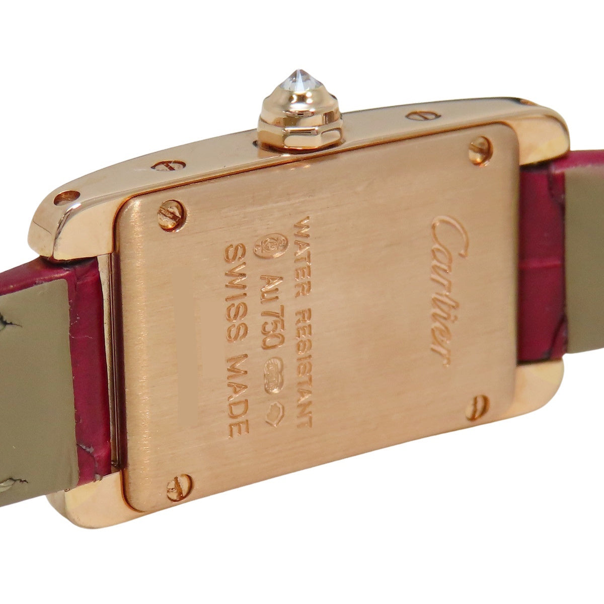 Tank Américaine Mini Diamond Bezel WJTA0026 PG/Leather Silver Quartz Women's