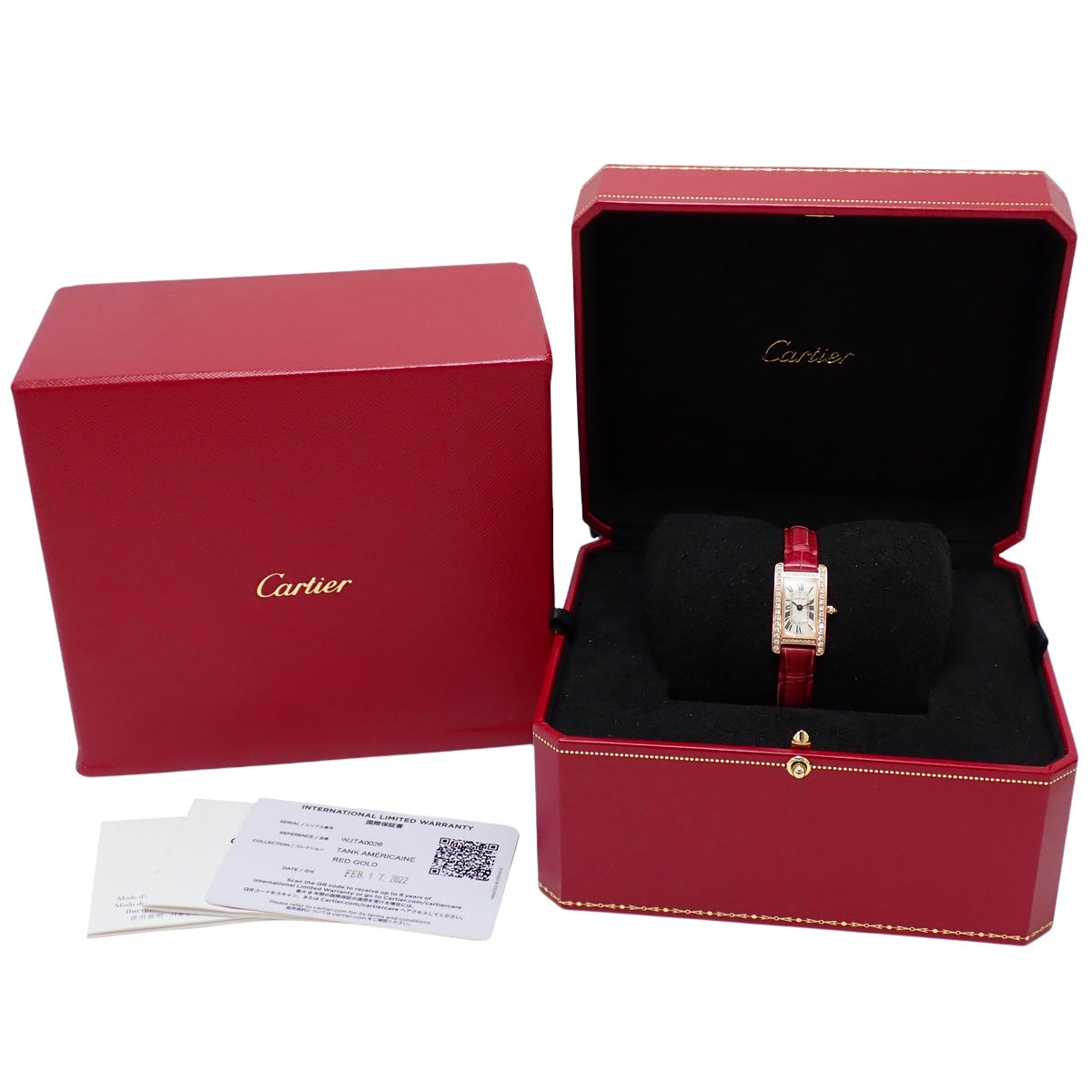 Tank Américaine Mini Diamond Bezel WJTA0026 PG/Leather Silver Quartz Women's