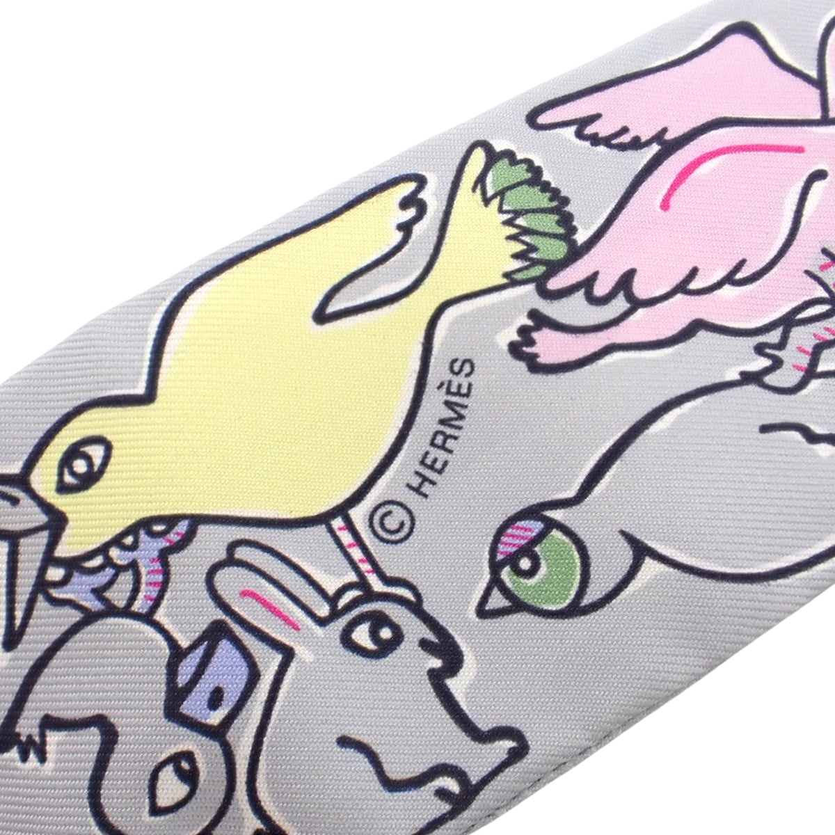 HERMES Mille Et Un Lapins Twilly Silk Gris Perle Rose Jaune|Vintage Hermès Specialty Store|Aoyama & Shibuya, Tokyo|ORANGE BOUTIQUE
