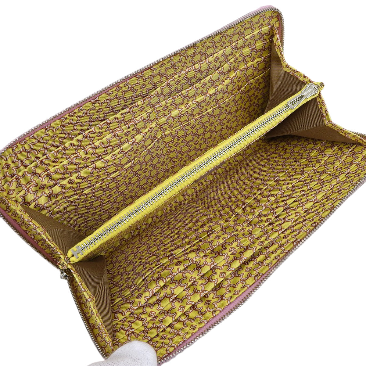 Azap Long Silk'in Epsom皮长款拉链钱包,紫藤色/柠檬黄色/铜棕色,银色五金,U刻