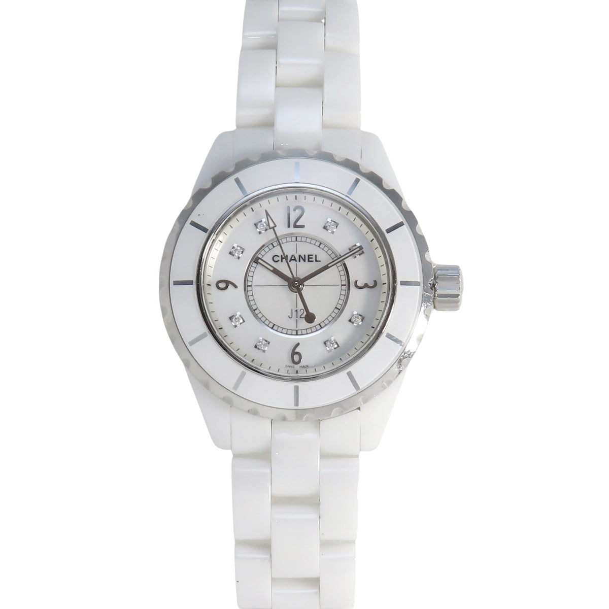 J12 H2422 CE ホワイトシェル文字盤 8Pダイヤモンド クオーツ レディース