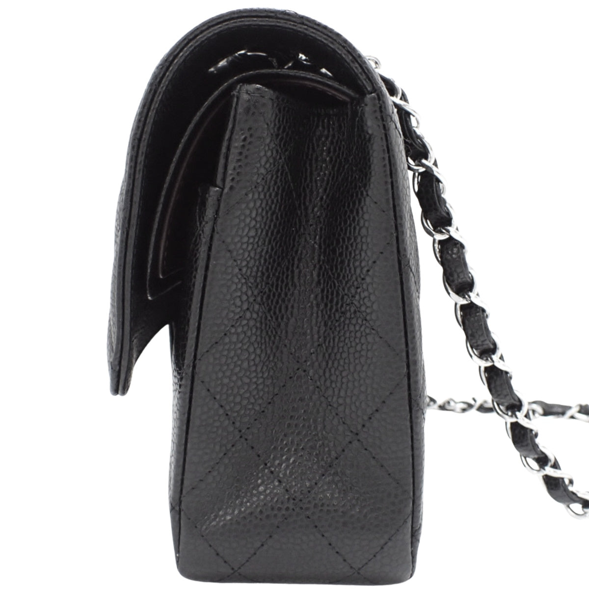 ココマーク Wフラップ25 チェーンショルダーバッグ キャビアスキン ブラック
