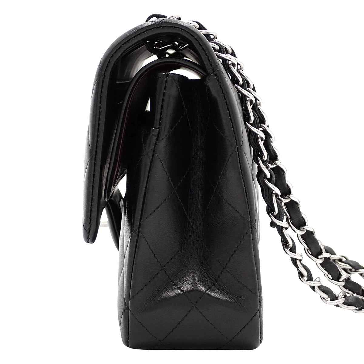 Matelasse W-Flap 25 Chain Shoulder Bag in Black Lambskin A01112