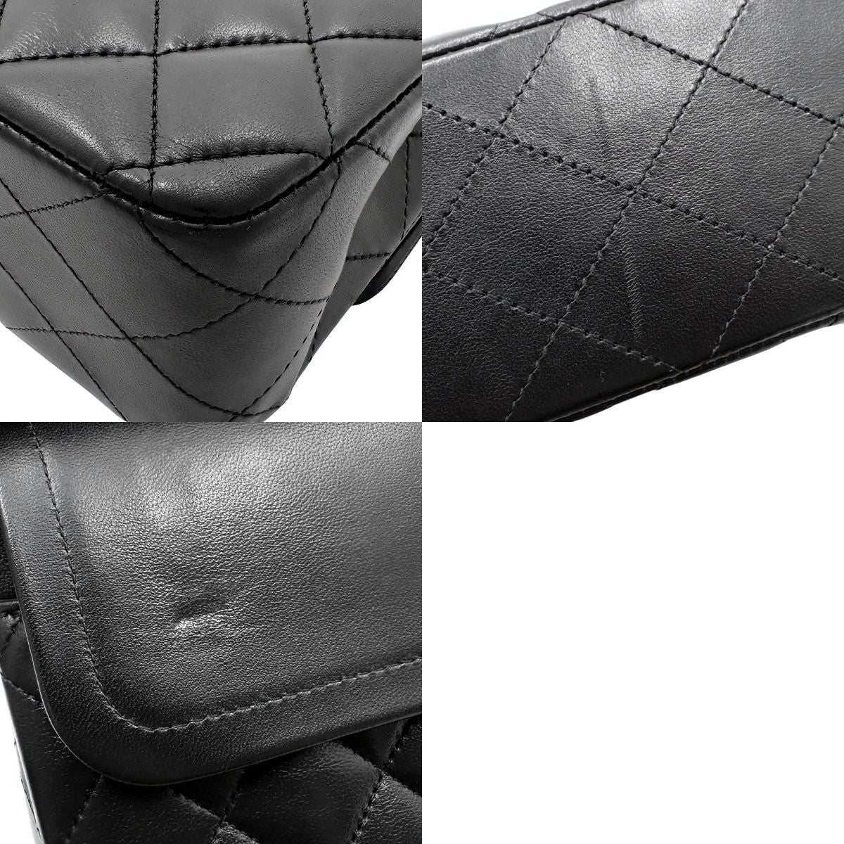 Matelasse W-Flap 25 Chain Shoulder Bag in Black Lambskin A01112