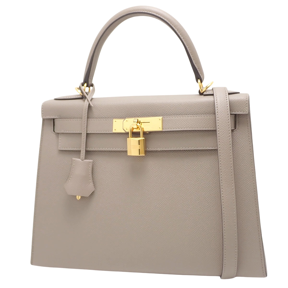 Kelly 28 (External Stitching) Veau Epsom Leather Gris Asphalt Gold Hardware C Stamp