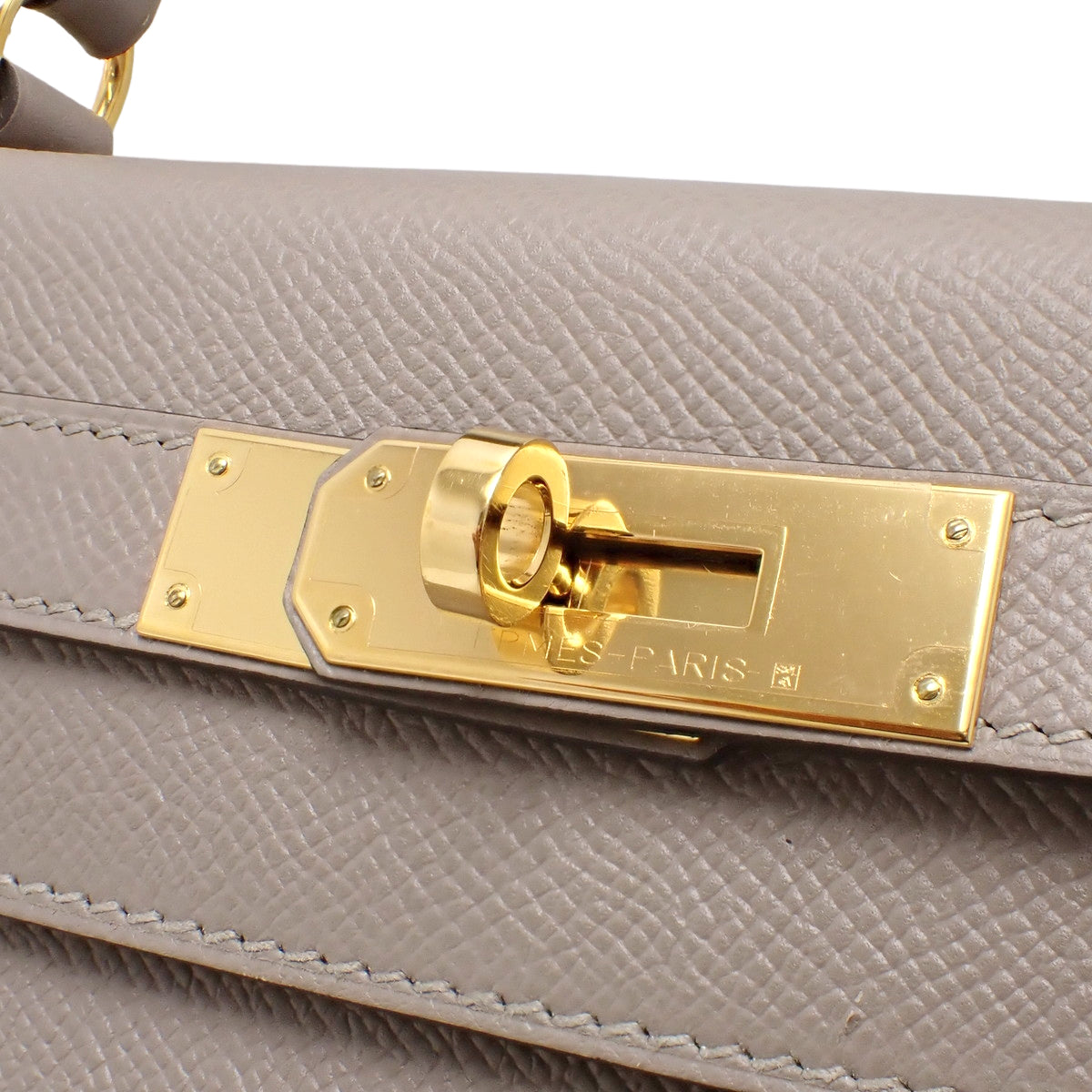 Kelly 28 (External Stitching) Veau Epsom Leather Gris Asphalt Gold Hardware C Stamp