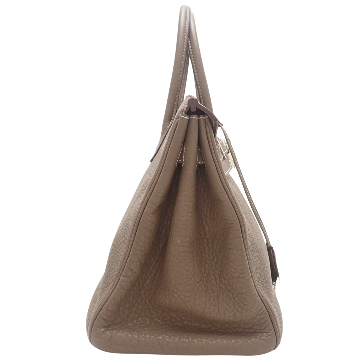 Birkin 35 in Taurillon Clemence Etoupe/Etoupe leather with silver hardware and L stamp