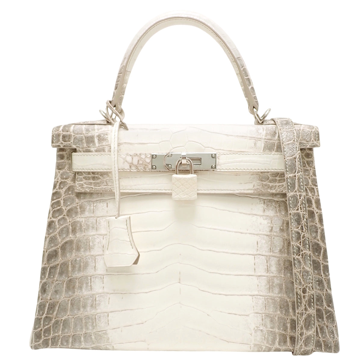 ケリー28 (内縫い) ヒマラヤ ニロティカスマット クロコダイル パラジウム金具 ホワイト ブラウン Z刻印