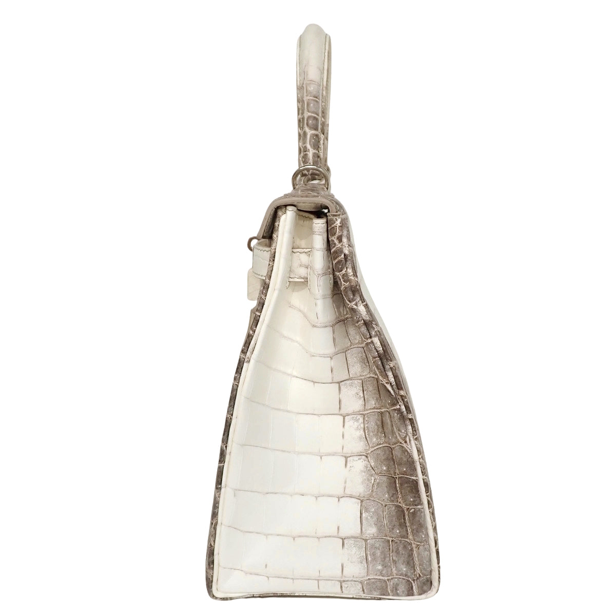 Kelly 28 (Sellier) Himalayan Niloticus Matte Crocodile Palladium Hardware White Brown Z stamp