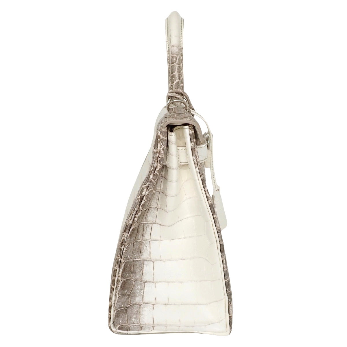 Kelly 28 (Sellier) Himalayan Niloticus Matte Crocodile Palladium Hardware White Brown Z stamp