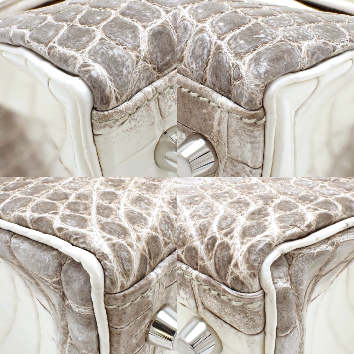 Kelly 28 (Sellier) Himalayan Niloticus Matte Crocodile Palladium Hardware White Brown Z stamp