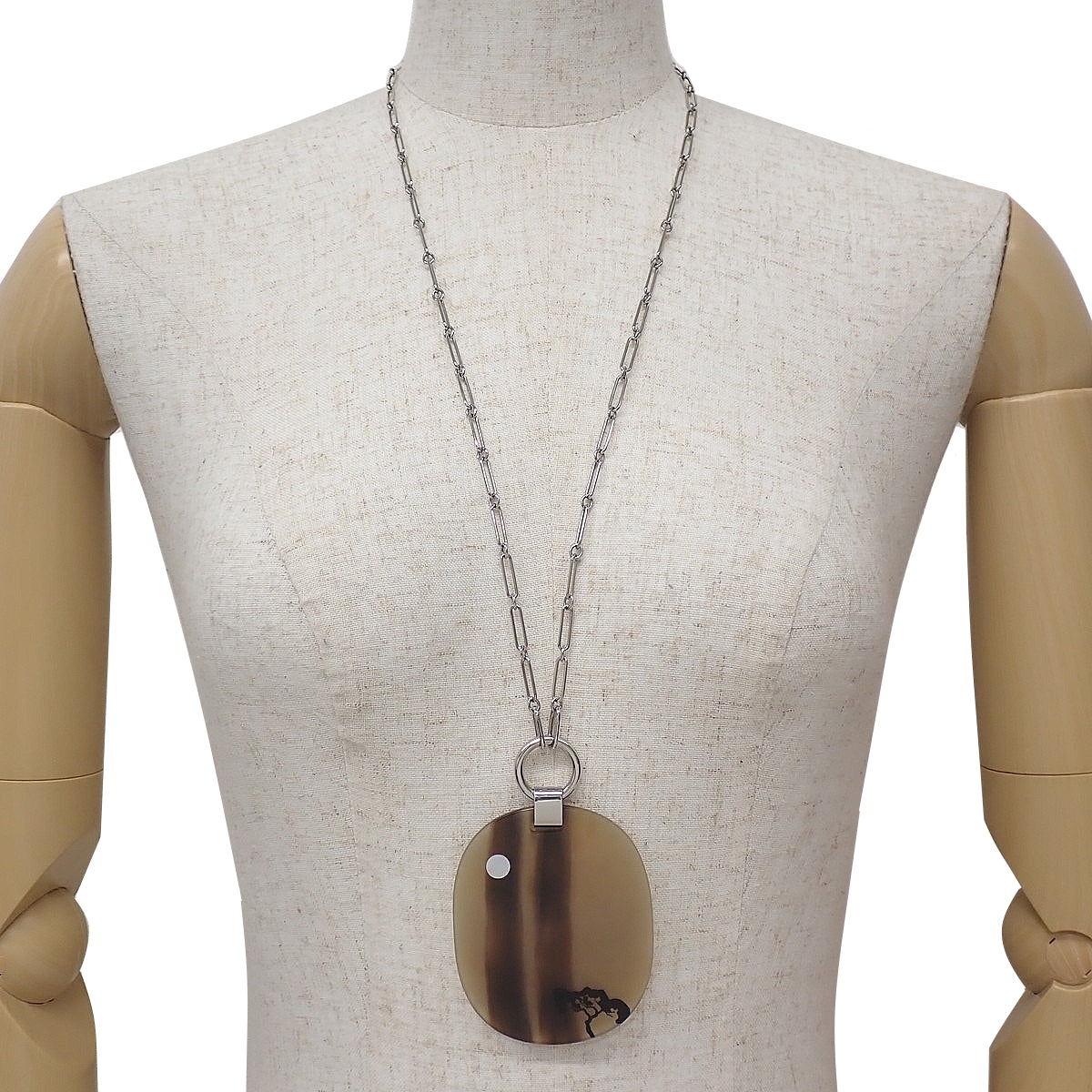 Buffalo horn chain necklace, metal