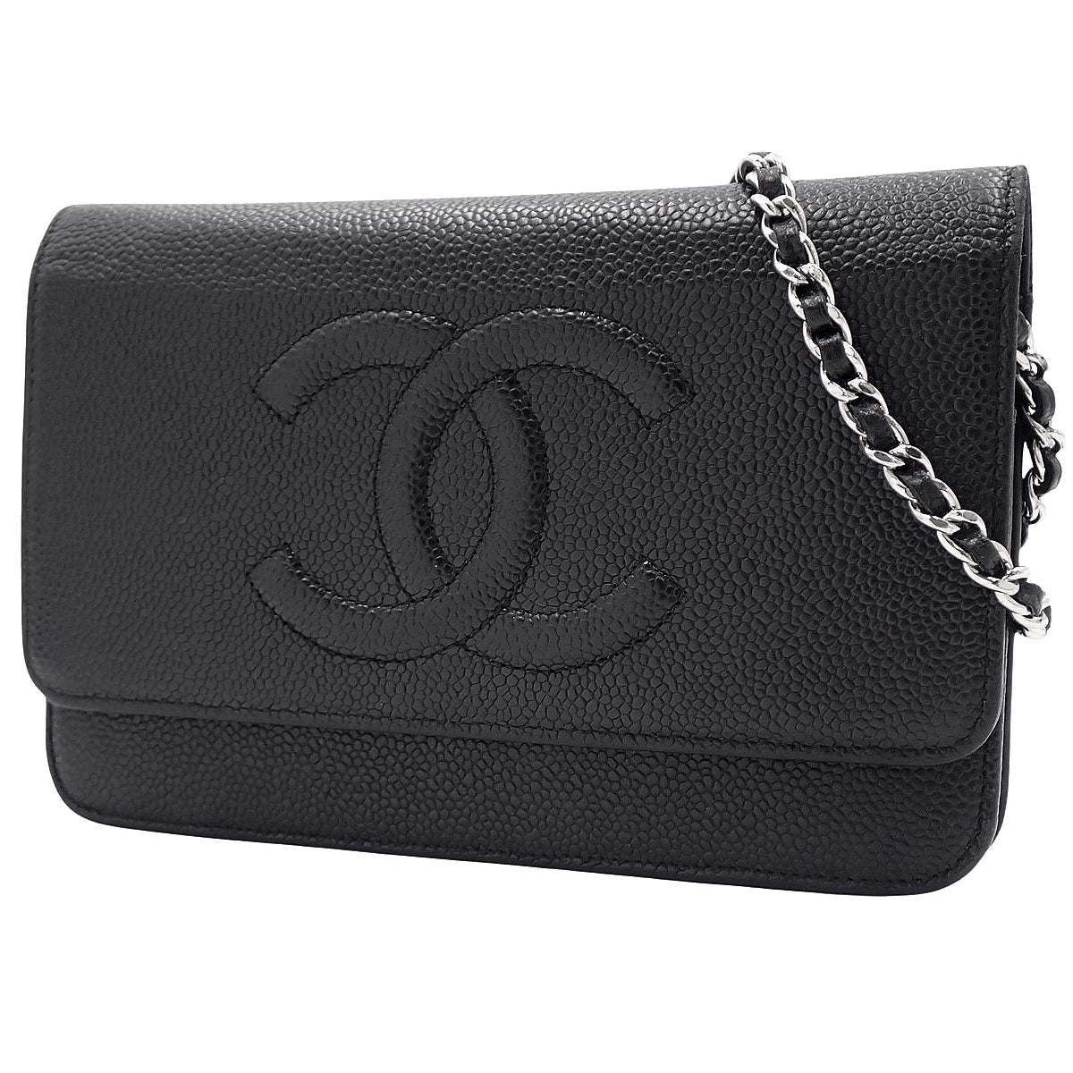 ココマーク チェーンウォレット キャビアスキン ブラック A48654
