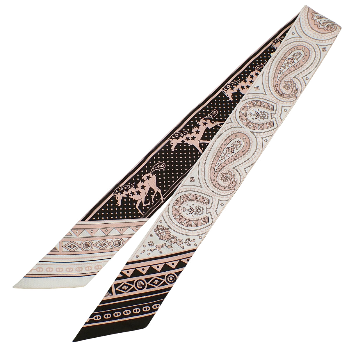 爱马仕 Cheval de Coeur Bandana Twilly 丝巾 玫瑰红 黑色 白色 H064259S 07