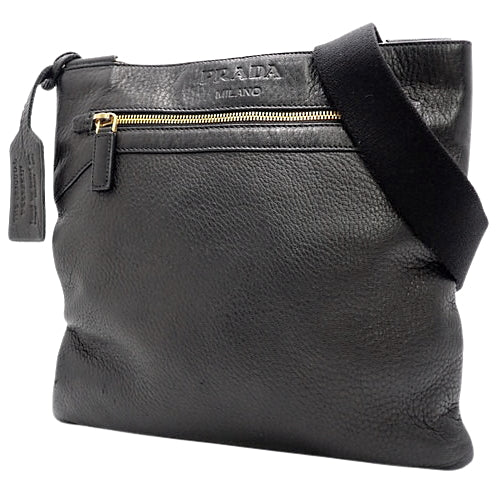 Logo Crossbody Bag, Leather, NERO (Black), VA0693