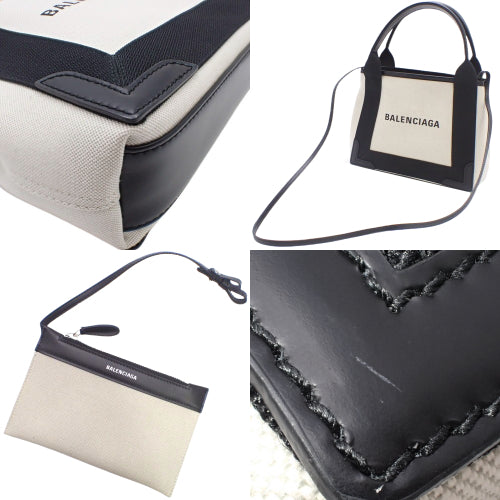 Navy Cabat XS Calfskin Canvas, Off-White and Black, 390346, 2-way Mini Shoulder Bag, Shoulder and Crossbody.