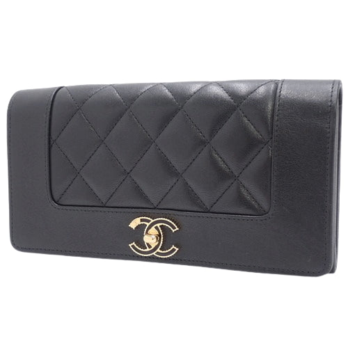 Matelasse Mademoiselle Bifold Long Wallet, Leather, Black, Bordeaux, Coco Mark, Bifold Long Wallet
