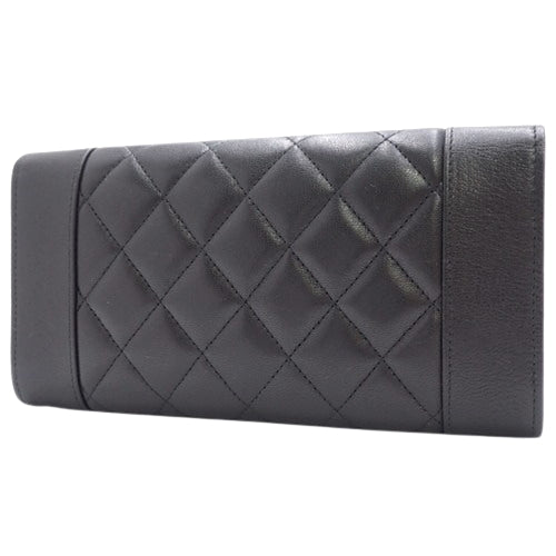 Matelasse Mademoiselle Bifold Long Wallet, Leather, Black, Bordeaux, Coco Mark, Bifold Long Wallet