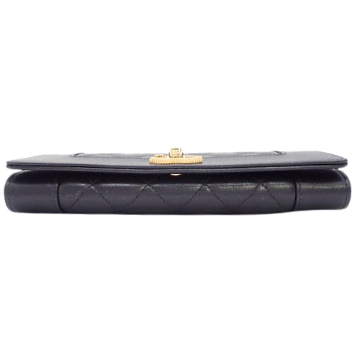 Matelasse Mademoiselle Bifold Long Wallet, Leather, Black, Bordeaux, Coco Mark, Bifold Long Wallet