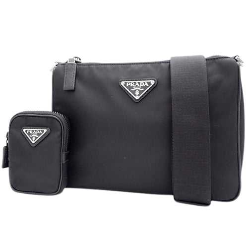 Re-Nylon shoulder bag, nylon and calfskin, NERO, 2VH113_2DMH_F0002_V_XOP (currently available as of March 2024).  Shoulder bag, crossbody bag, pochette.