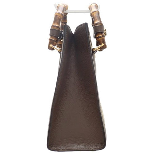 Gucci Diana Small Tote Bag in Jumbo GG Leather and Jumbo GG Canvas, Camel/Ebony, 660195. Features a shoulder strap, 2-way carrying option, and bamboo handle.