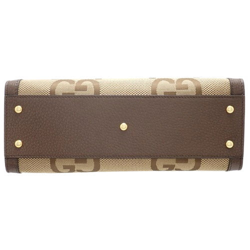 Gucci Diana Small Tote Bag in Jumbo GG Leather and Jumbo GG Canvas, Camel/Ebony, 660195. Features a shoulder strap, 2-way carrying option, and bamboo handle.
