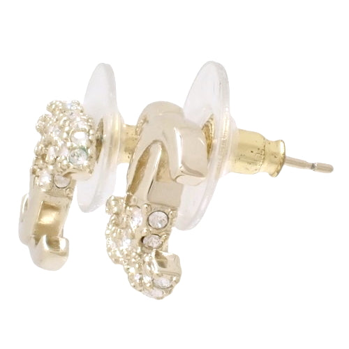 Coco Mark Half Rhinestone Earrings Metal (GP) Accessories Jewelry