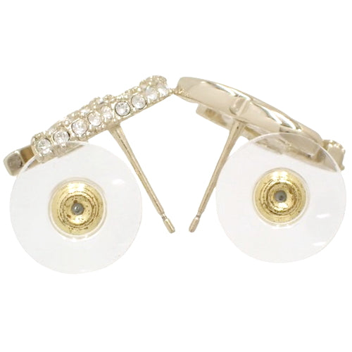 Coco Mark Half Rhinestone Earrings Metal (GP) Accessories Jewelry