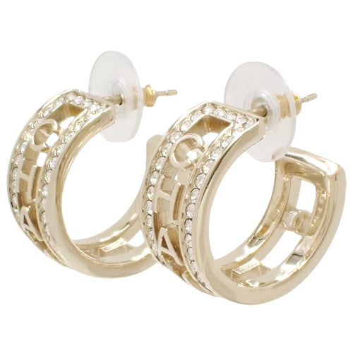 Logo Hoop Earrings, Metal (GP), Rhinestones, Accessories, Jewelry, Dangle, Swing