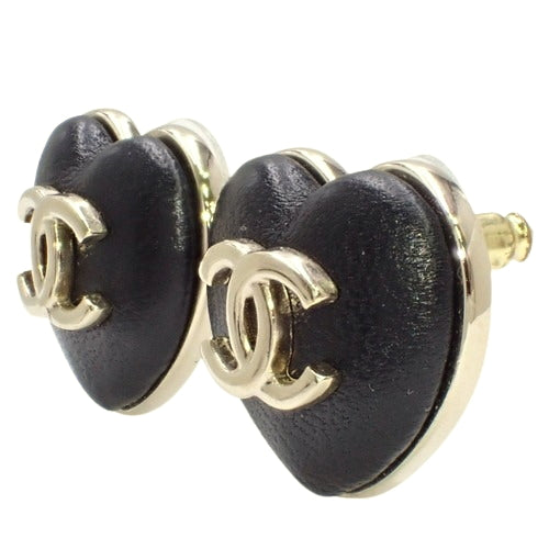 Coco Mark Heart Earrings Metal (GP) Lambskin Accessories Jewelry