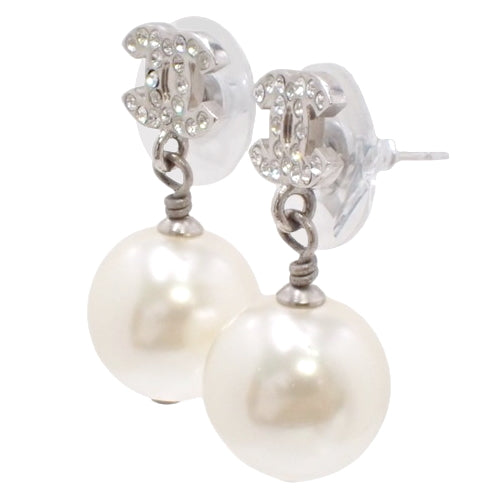 Coco Mark Rhinestone Pearl Earrings, Metal, Faux Pearl, Accessories, Jewelry