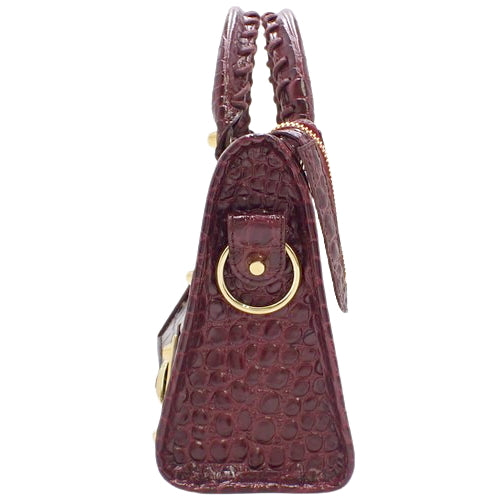 Classic Metallic Edge Mini City Leather Bag, Bordeaux, 390160, 2-way shoulder bag, can be carried on the shoulder or crossbody, crocodile embossed.