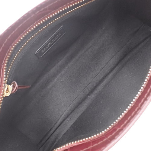 Classic Metallic Edge Mini City Leather Bag, Bordeaux, 390160, 2-way shoulder bag, can be carried on the shoulder or crossbody, crocodile embossed.